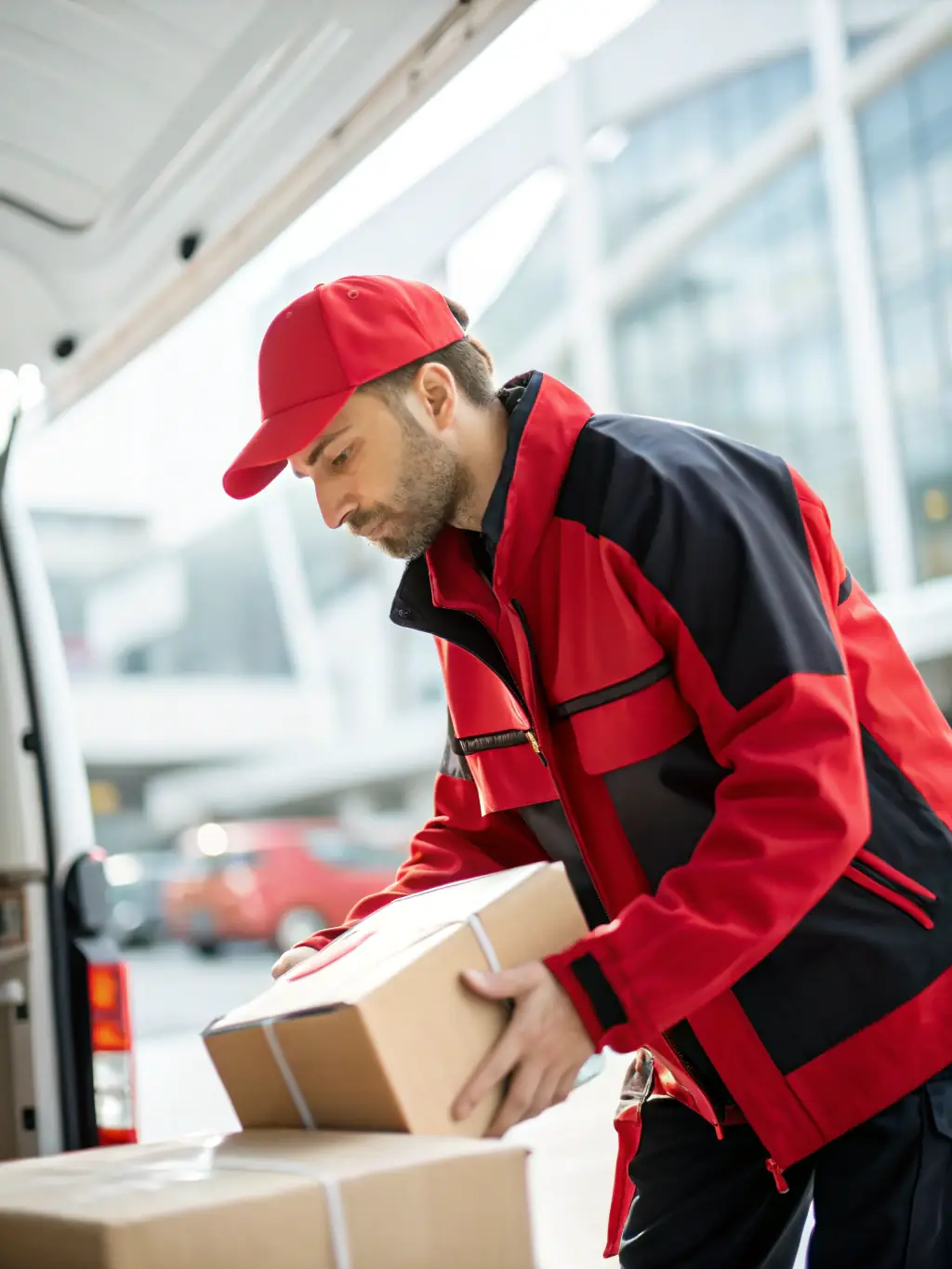 A courier carefully handling a package, showcasing the reliability and care taken with each shipment by Federal Transport and Courier.